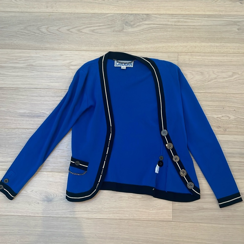 Medium blue cardigan with metal accents